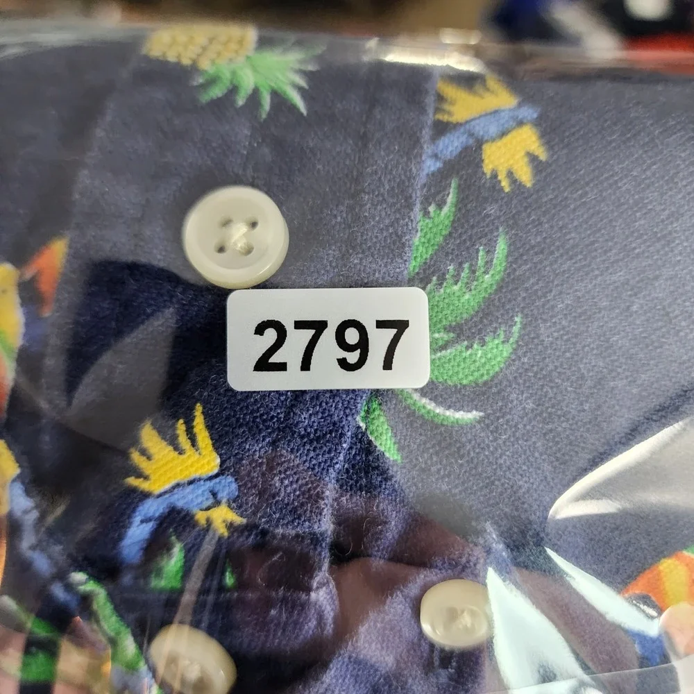Ralph Lauren Boys Navy Blue Cotton Surfer Pineapple Palm Tree Shirt M